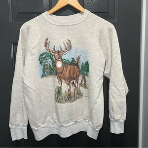 Vintage 90s Deer Faded And Distressed Crewneck Sweater Size Large